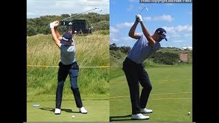 Justin Thomas golf swing  Long Iron faceon amp downtheline July 2017 [upl. by Yboj]